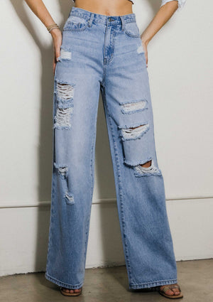 
                  
                    Load image into Gallery viewer, Monroe Distressed Wide Leg Jeans
                  
                
